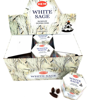 Incense Hem Backflow Cones 40ct 6.99 - White Sage - 12ct Display
