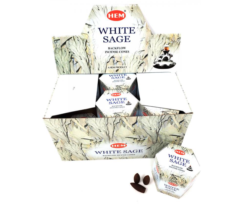 Incense Hem Backflow Cones 40ct 6.99 - White Sage - 12ct Display