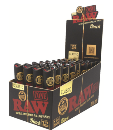 Raw Classic Black Cones 1.25 6pk 3.99 - 32ct Display