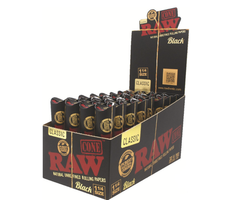 Raw Classic Black Cones 1.25 6pk 3.99 - 32ct Display