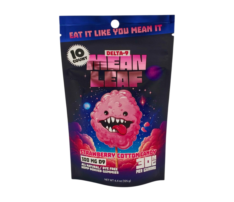 Mean Leaf Delta-9 Gummies 30mg 10ct Bag - Strawberry Cotton Candy