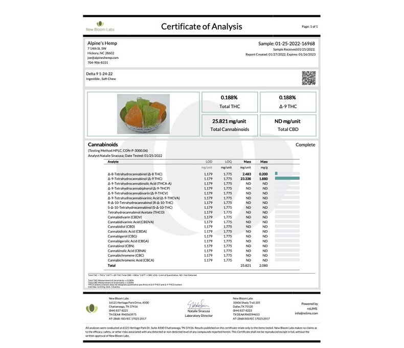 Alpine Delta-9 Gummies 25mg - 5ct Bag