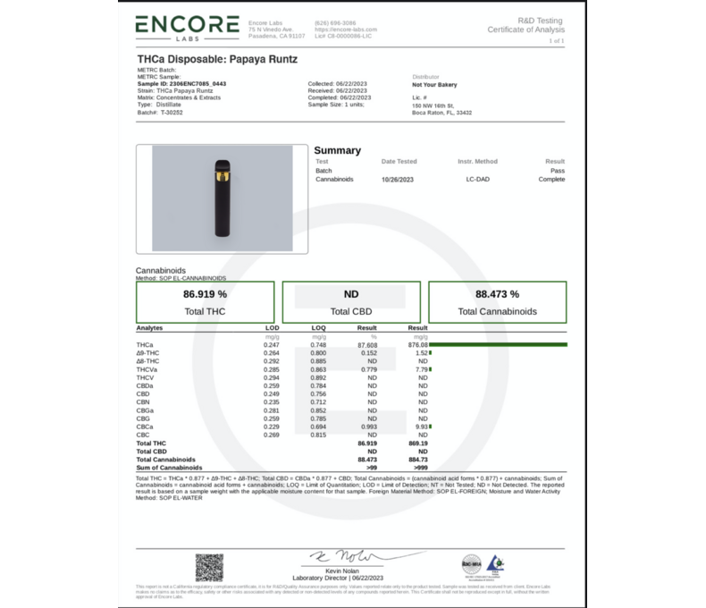Not Your Bakery THCA Disposable 1g