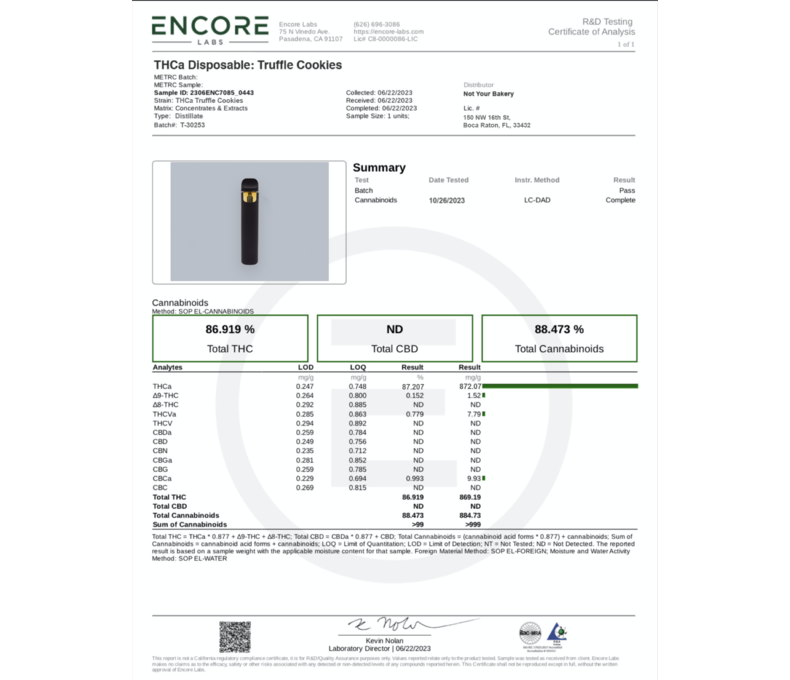 Not Your Bakery THCA Disposable 1g