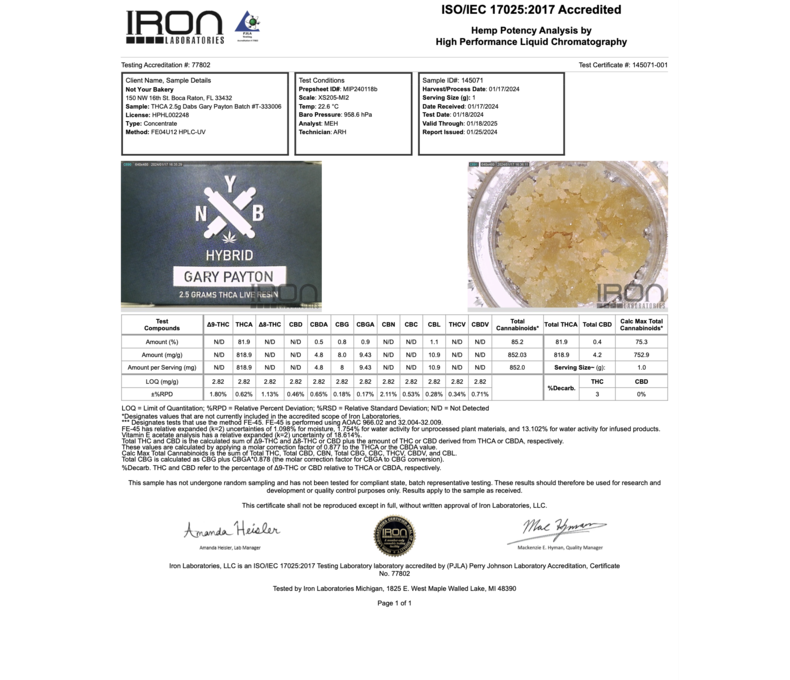 Not Your Bakery THCA Live Resin Sauce 2.5g