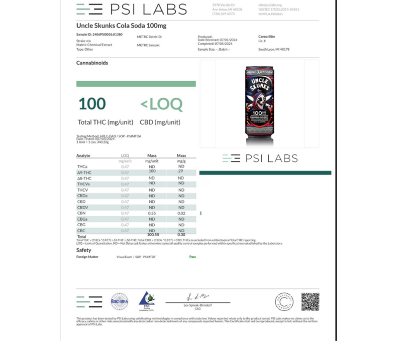 Uncle Skunk's Chronic Craft D9 Soda 100mg