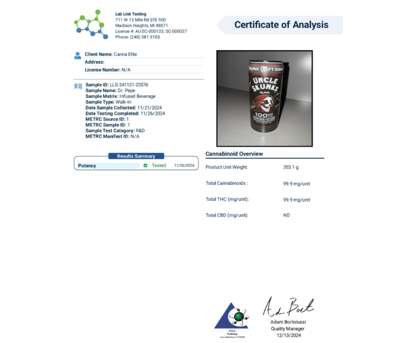 Uncle Skunk's Chronic Craft D9 Soda 100mg