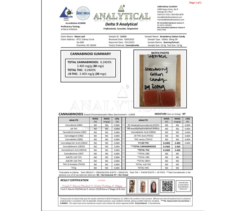 Mean Leaf Delta-9 Gummies 30mg 10ct Bag - Strawberry Cotton Candy