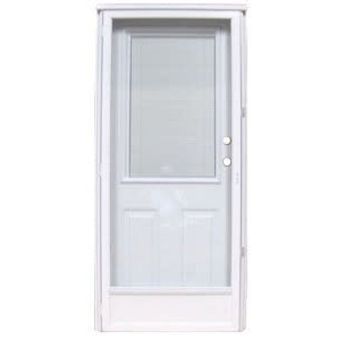 6-PANEL STEEL COMBINATION DOOR  34X76RH 22X36 WINDOW & MINIBLIND ALL VIEW WHITE STORM DOOR