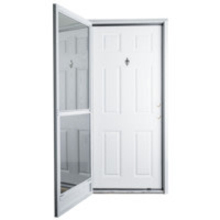 Caliber 34x76 Left hand hinged 6-panel exterior door with Self-storing storm door Combo