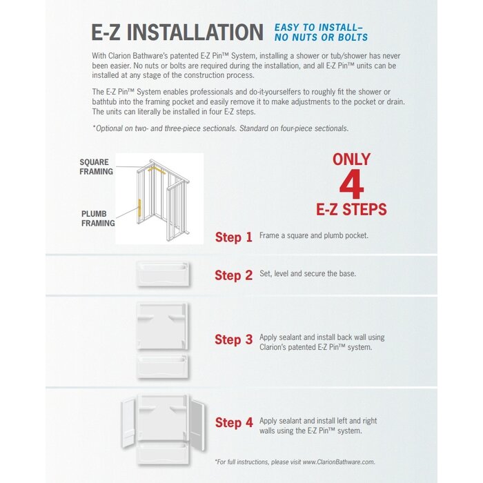 4S30C \ 48X36 AcrylX with ArmorCore 4PC SHOWER WH EZ-PIN