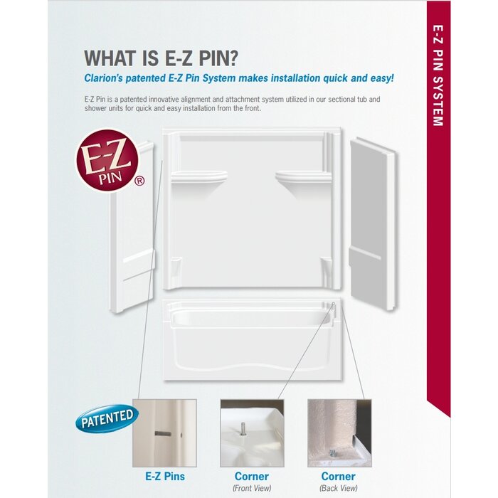 Clarion Bathware 4S30RS 48x36 4Pc Shower WH RH Drain LH Seat Ez Pin