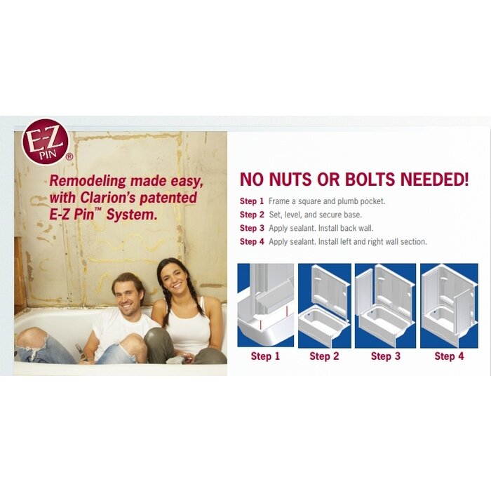 Clarion Bathware FTCZW Tub/Wall Acrylx 3Pc Center WH 5428 E-Z Pin