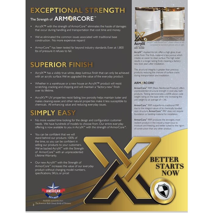 Clarion Bathware SB3636 AcrylX  Showerstall base Clarion 36x36x4-1/4 high