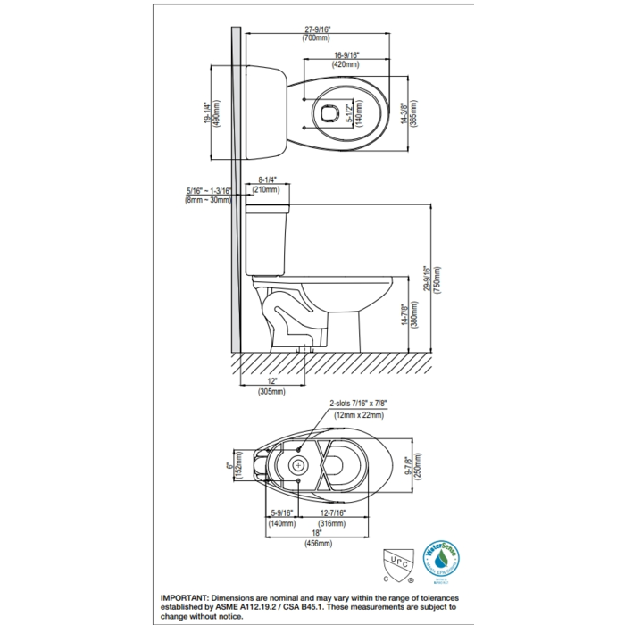 Western Pottery B822WSETC \ Western Toilet Kit Rd WH Kit 15 Ht