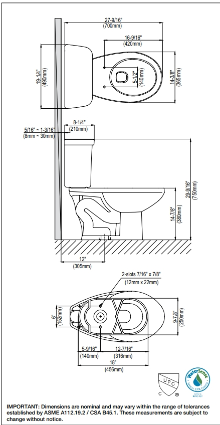 Western Pottery B822WSETC \ Western Toilet Kit Rd WH Kit 15 Ht