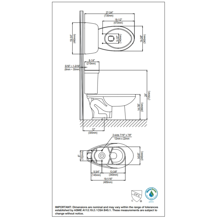 B832WSETC \ WESTERN POTTERY TOILET KIT ELONGATED BOWL WHITE