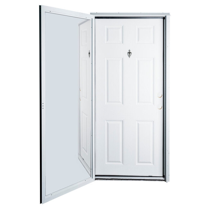 34x76 Left hand hinged 6-panel exterior door with Full-view storm door