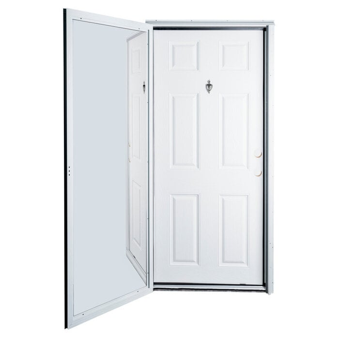 Caliber 34x76 Left hand hinged 6-panel exterior door with Full-view storm door