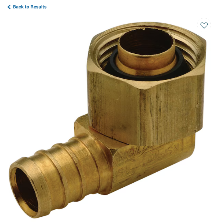 421162M \ Elbow 1/2Brass Pex x1/2 FIP Swiv Metal
