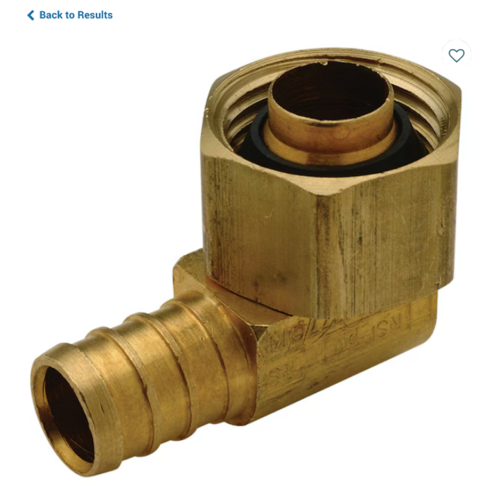 421162M \ Elbow 1/2Brass Pex x1/2 FIP Swiv Metal