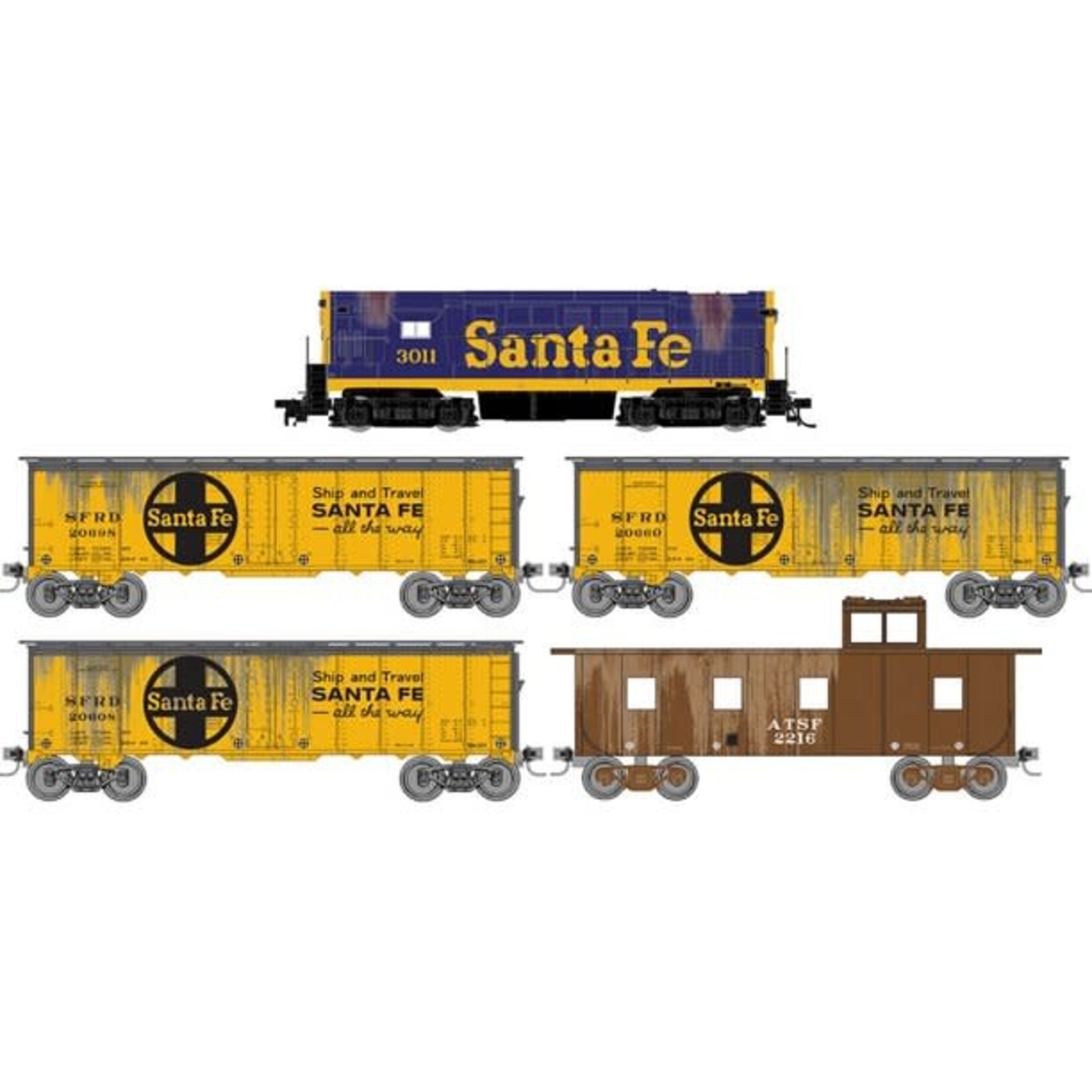 Micro Trains Line 99301280 Santa Fe (Weathered H16-44, Reefers & Caboose)