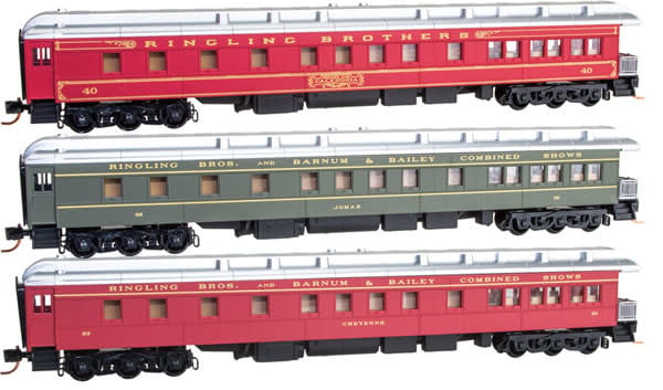 99301320 N Ringling Bros Observation Passenger Car 3-Pack