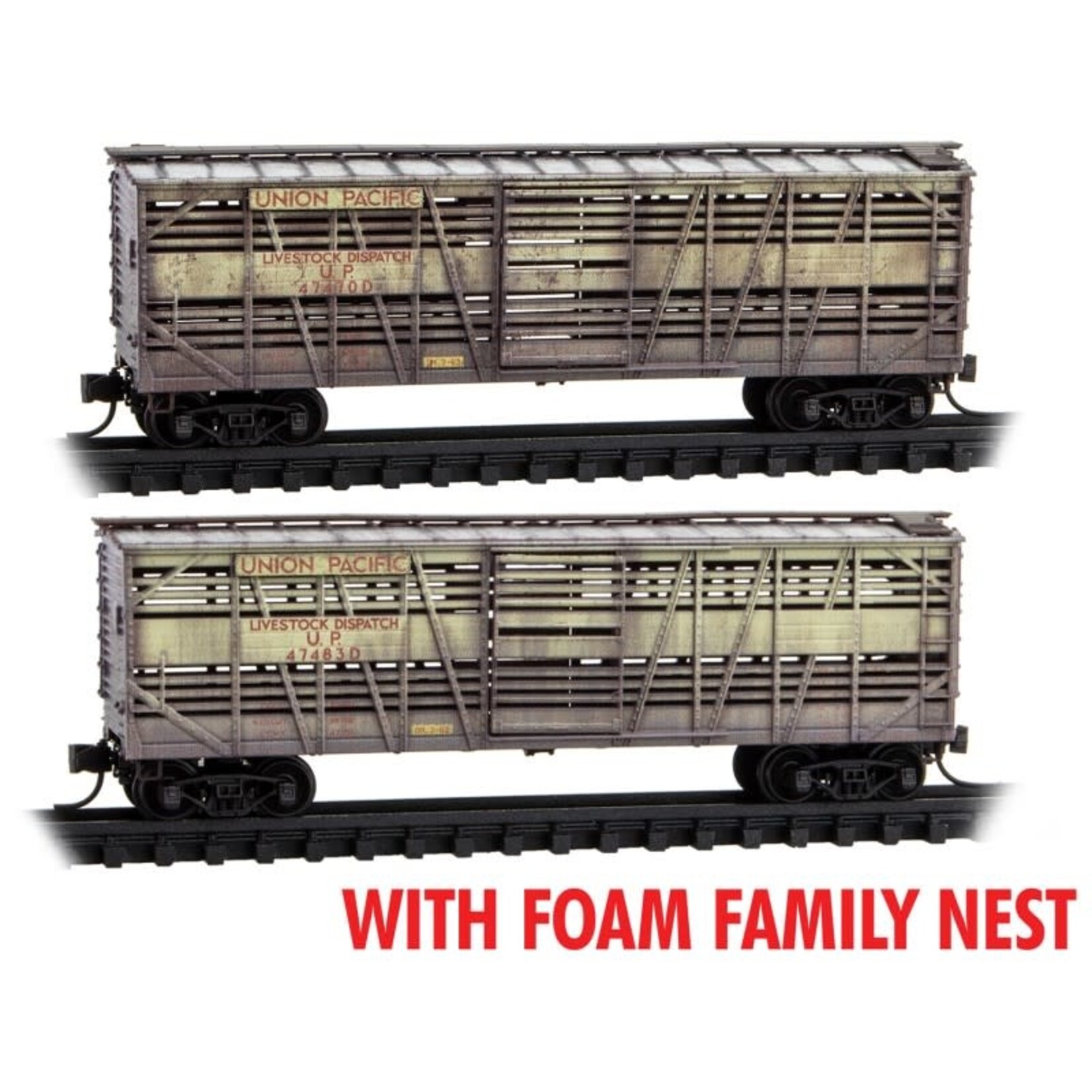 Micro Trains Line 99305045 N UP Livestock Weath Yellow 2pack - Foam Box