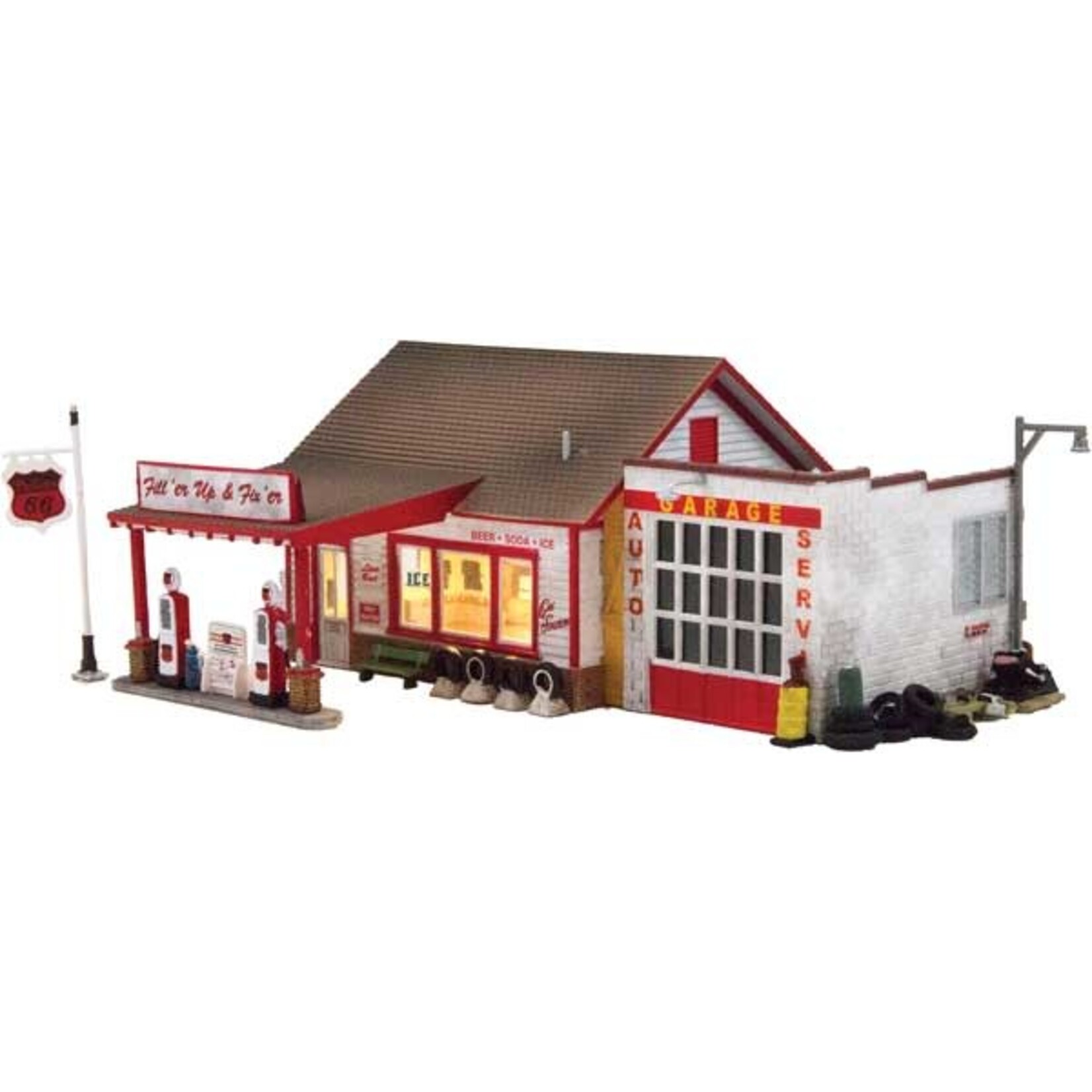 Woodland Scenics 5025 HO Fill'er Up And Fix'er Up - Assembled Gas & Service Station