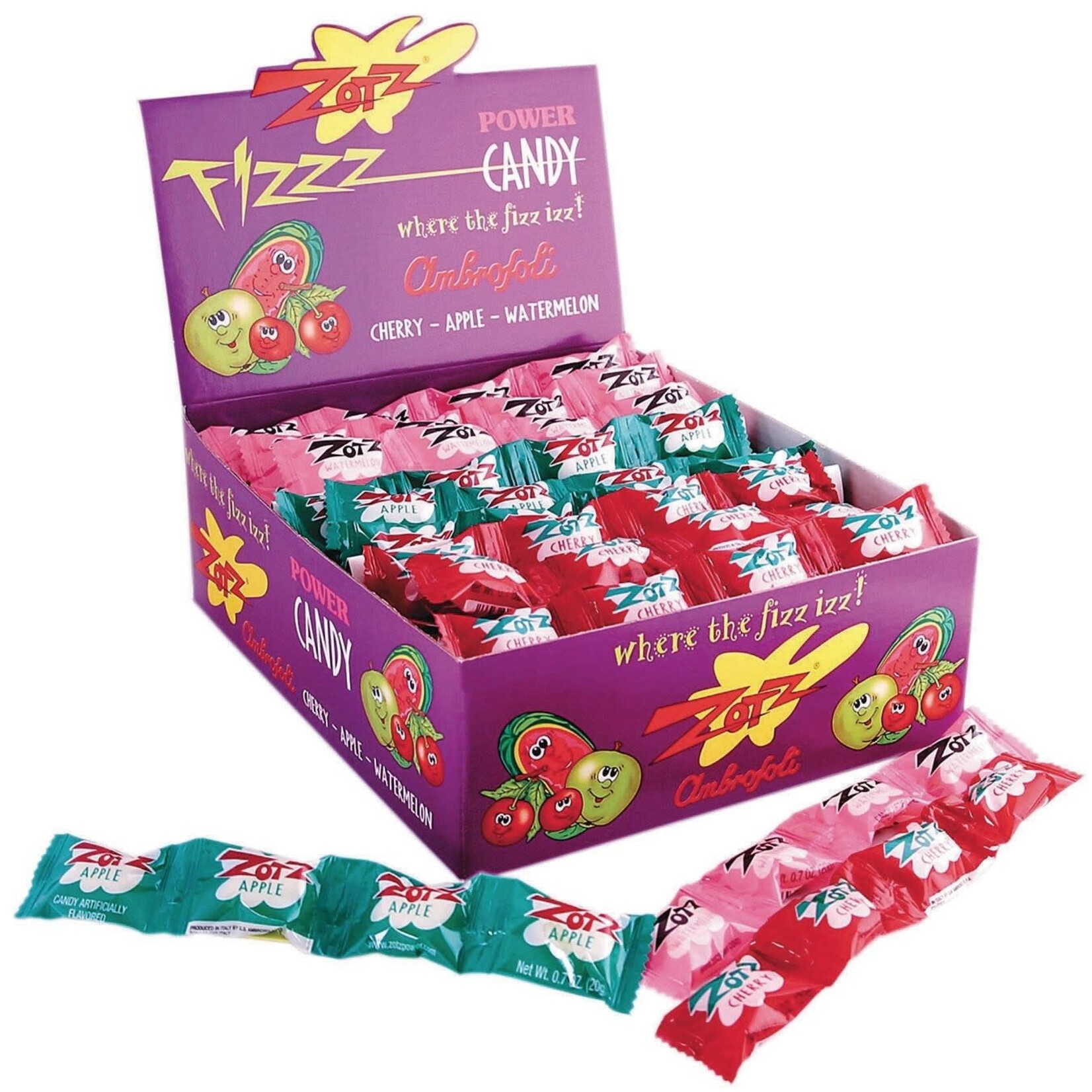 3405 Zotz Cherry, Apple, Watermelon - 1 pack of 4 Candies