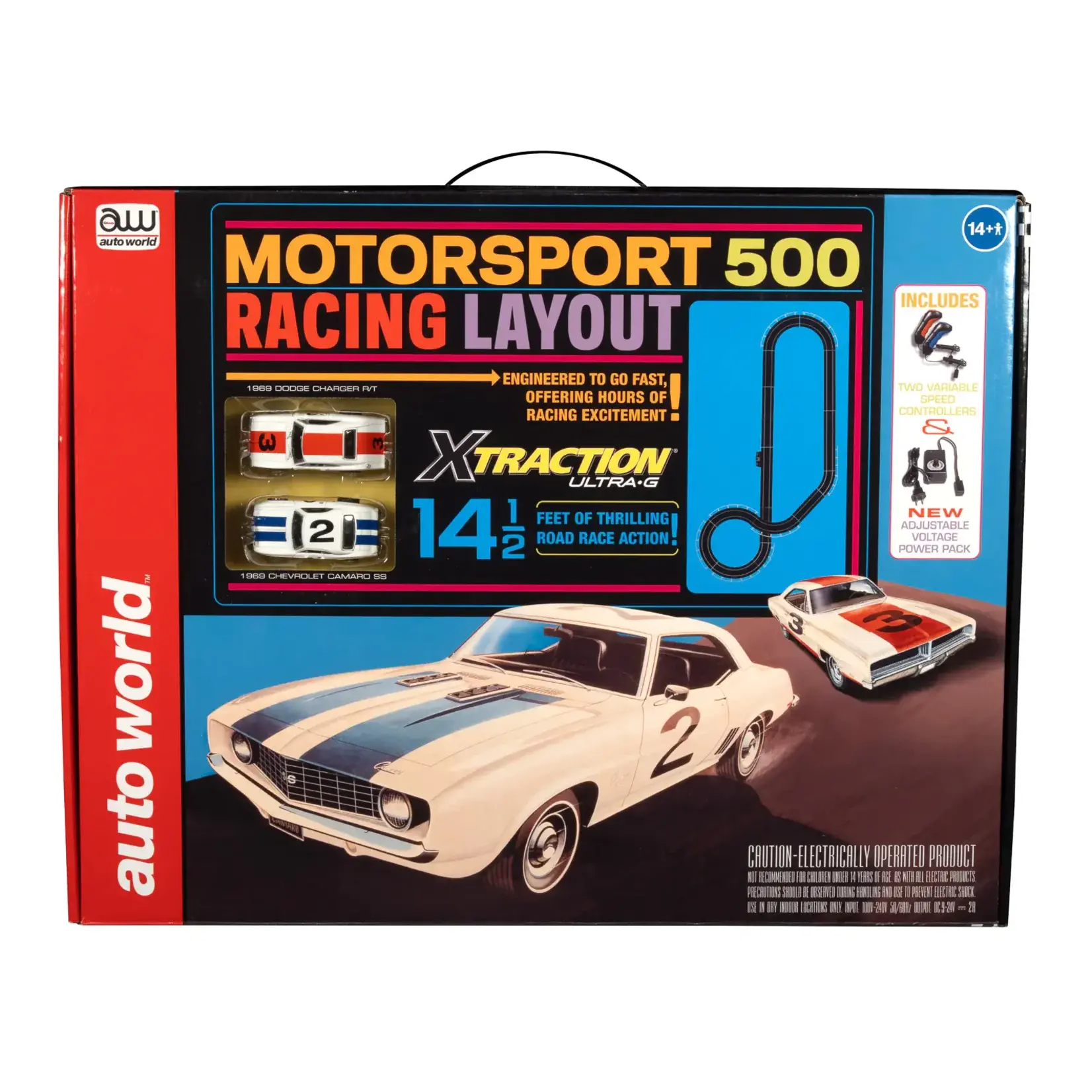 Auto World SRS346 Motorsport 500 Slot Race Set w/ 1969 Chevrolet Camaro