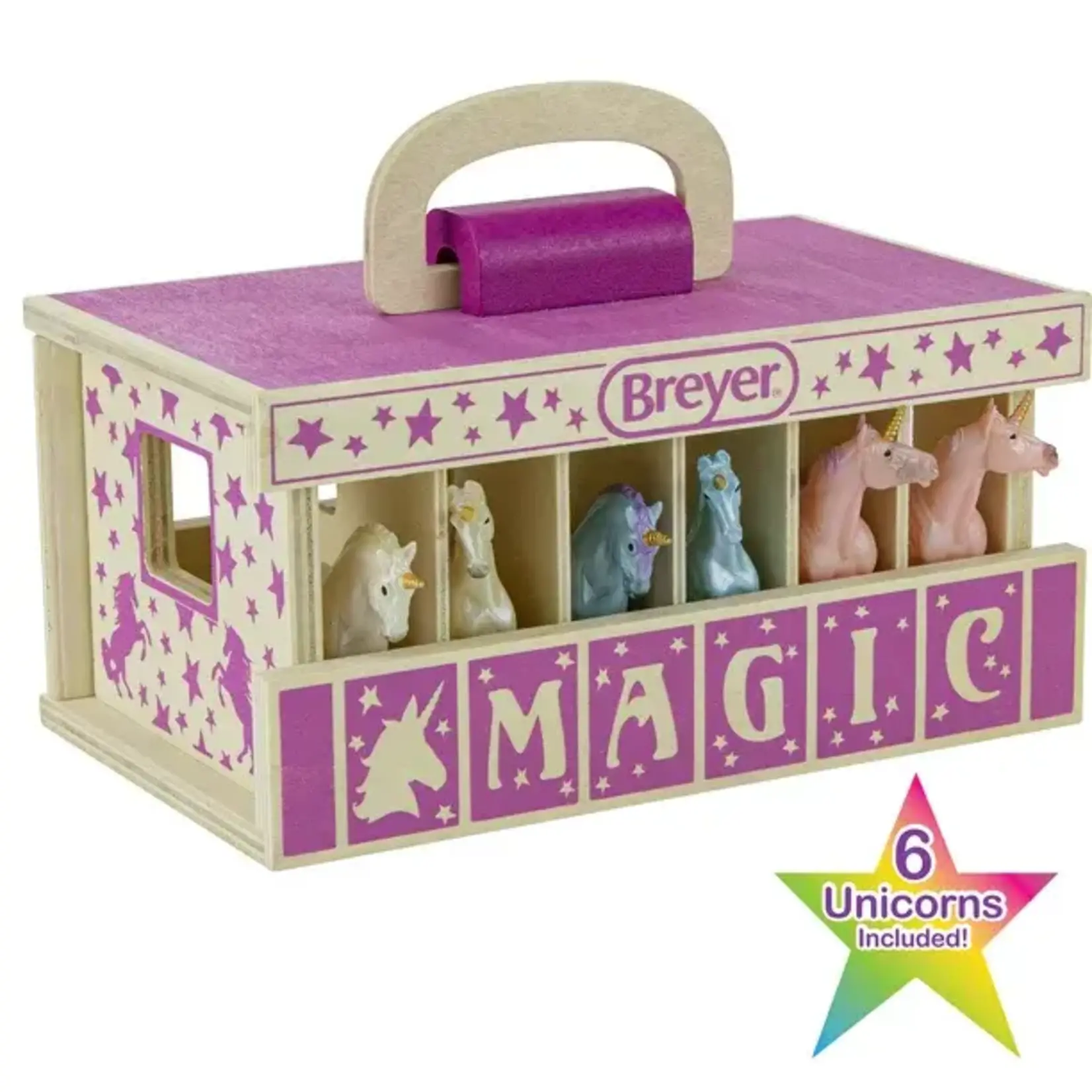 Breyer 59218 Unicorn Magic Wood Carry Stable w/6 Unicorns 1:32