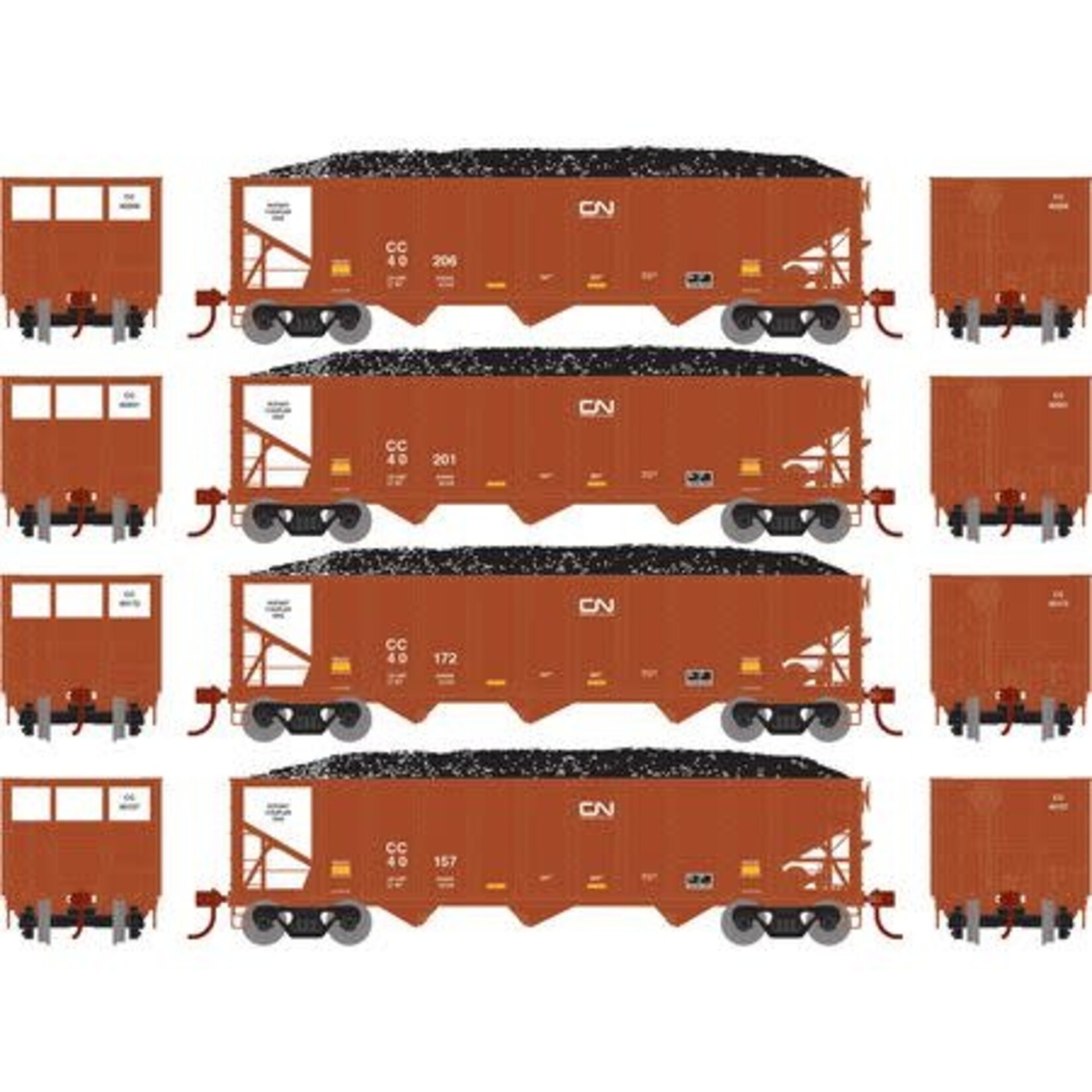 Athearn 15167 HO RTR 40' 3-Bay Ribbed Hopper Load CC (4)