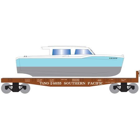 1039 HO 40' Flat w/Blue Boat, SP/T&NO 24655