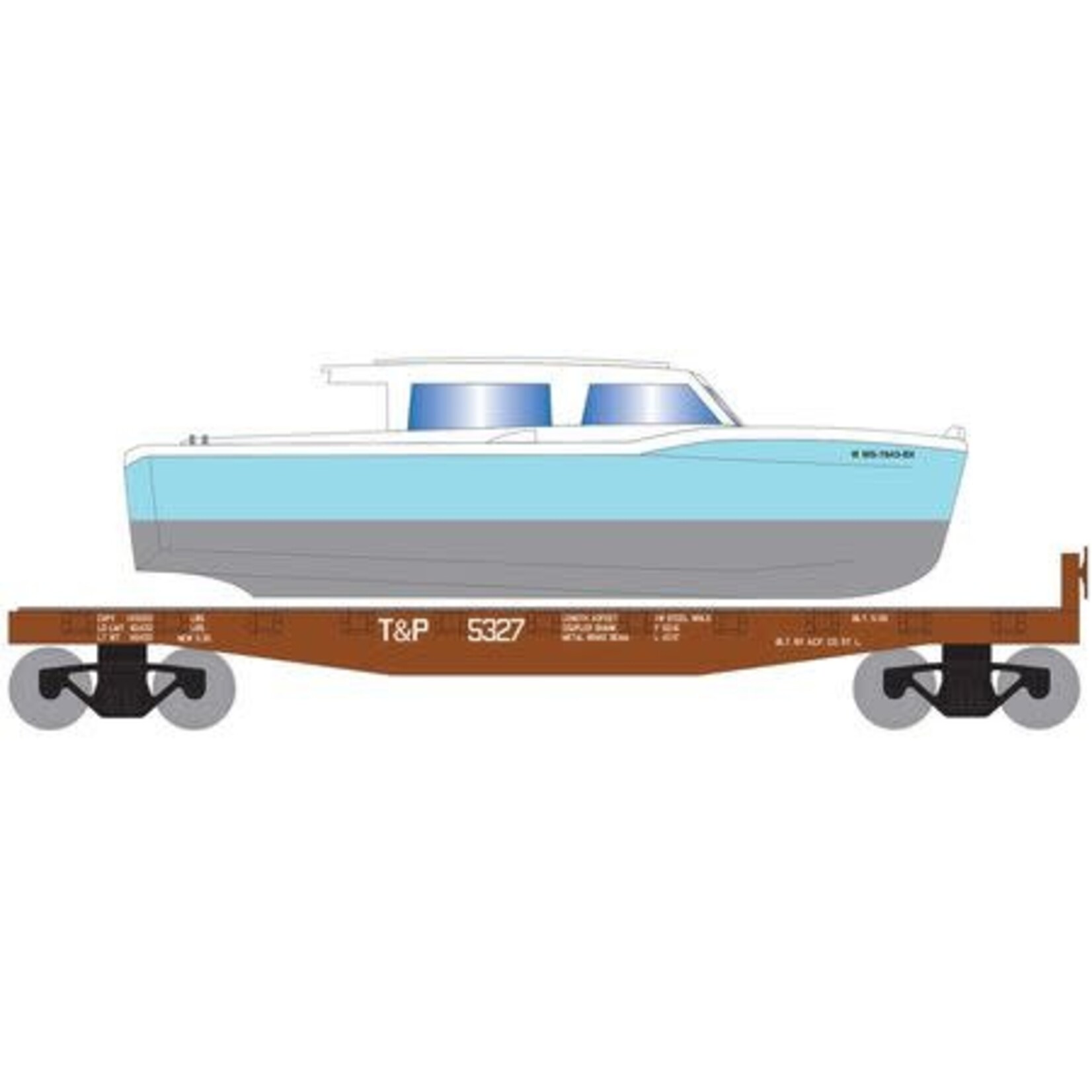 Roundhouse 1048 HO 40' Flat w/Blue Boat, T&P 5327