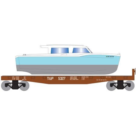 1048 HO 40' Flat w/Blue Boat, T&P 5327