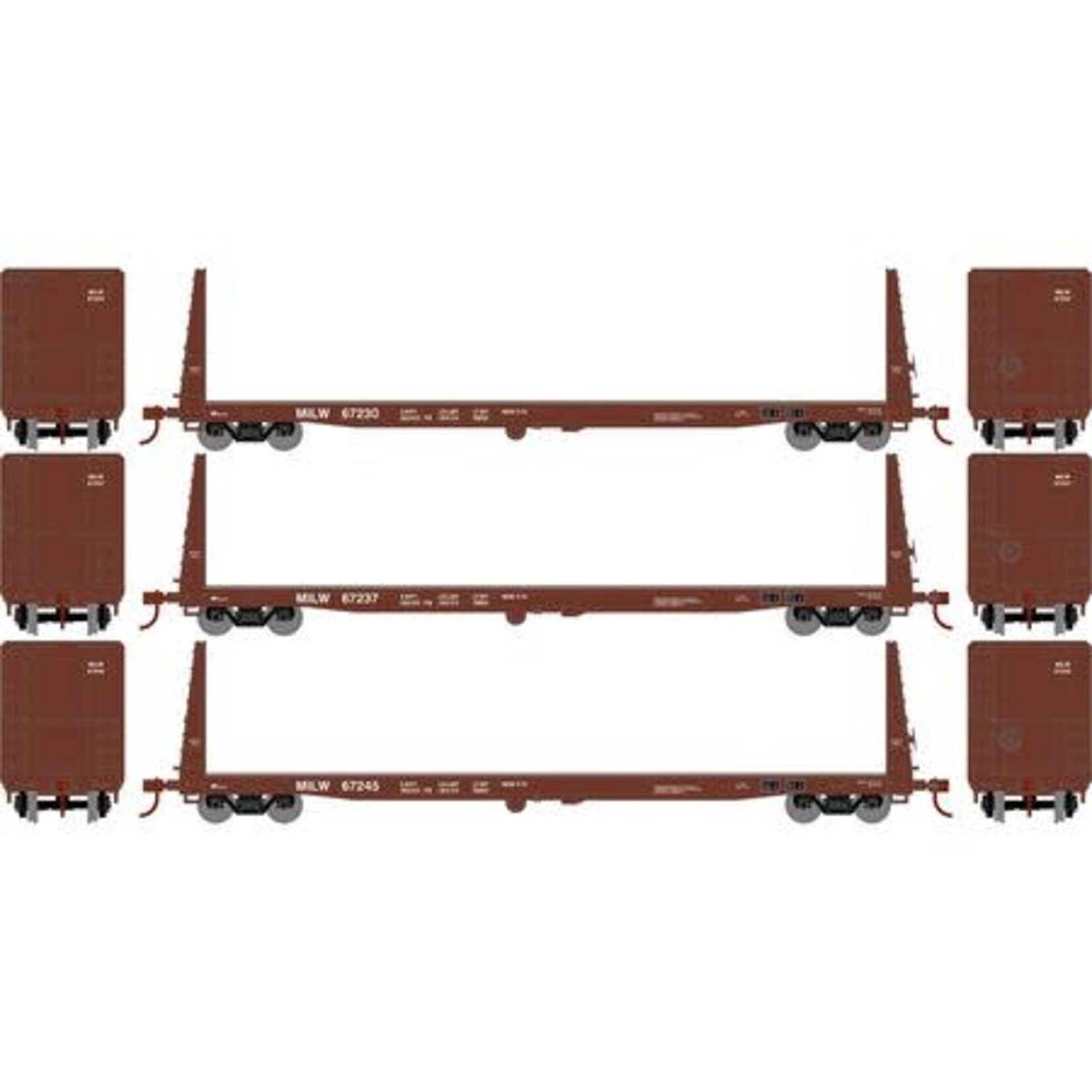 Athearn 17076 HO 60' Bulkhead Flat, MILW (3)