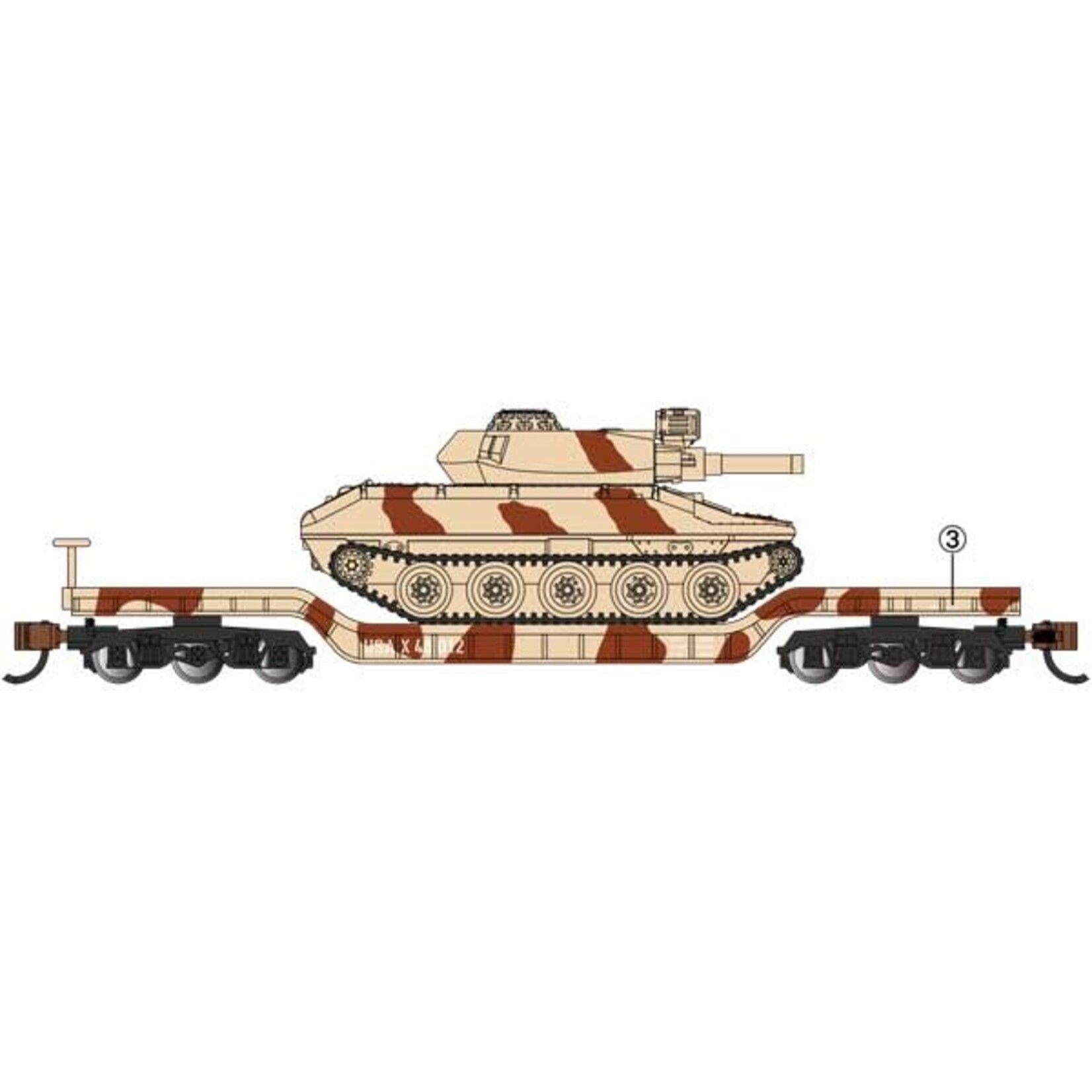 Bachmann 71387 N 52' Center-Depressed Flat Car - Desert Camo with Sherida