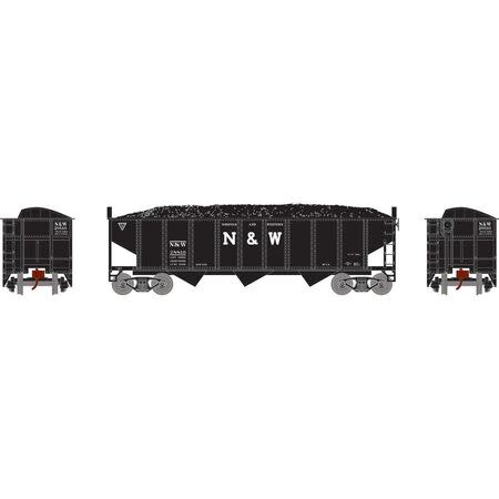 25573 N 40' 3-Bay Ribbed Hopper w/Load, N&W #28810