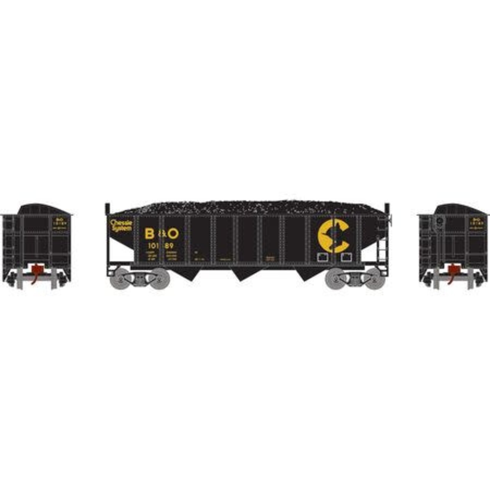 Athearn 25564 N 40' 3-Bay Ribbed Hopper w/Load, B&O #10189