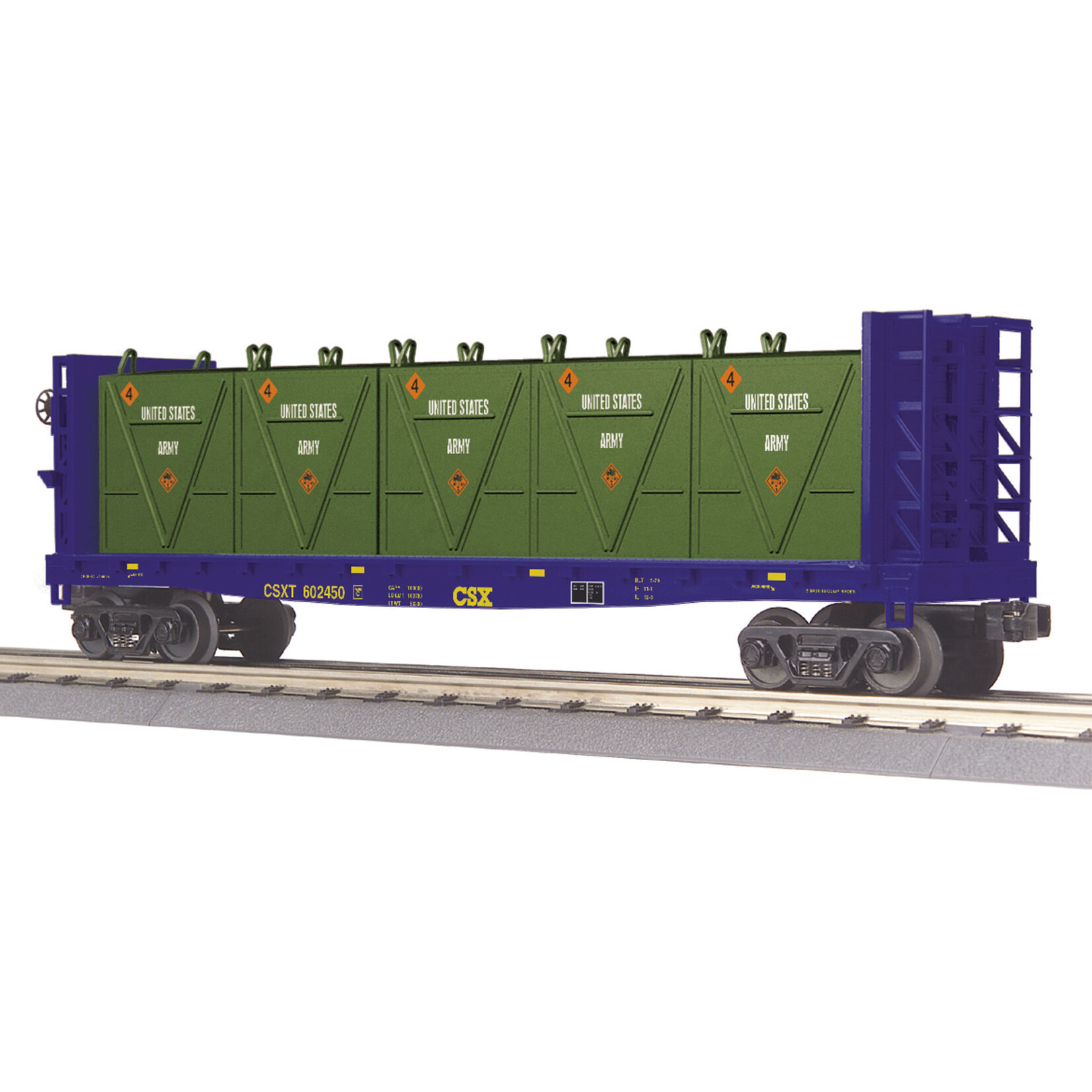 MTH 3076602 O Flat Car - w/Bulkheads & LCL Containers - CSX