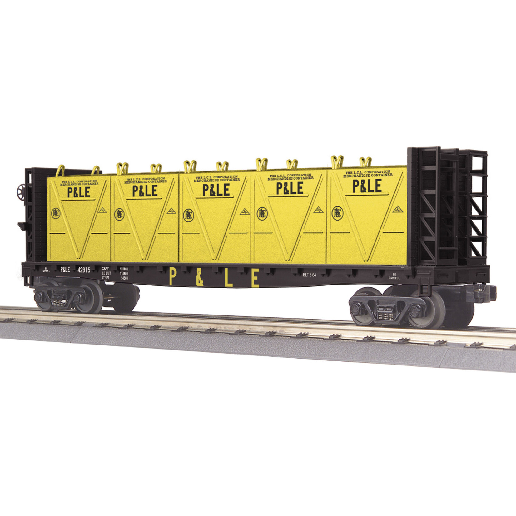 MTH 3076606 O PL&E Flat Car - w/Bulkheads & LCL Containers