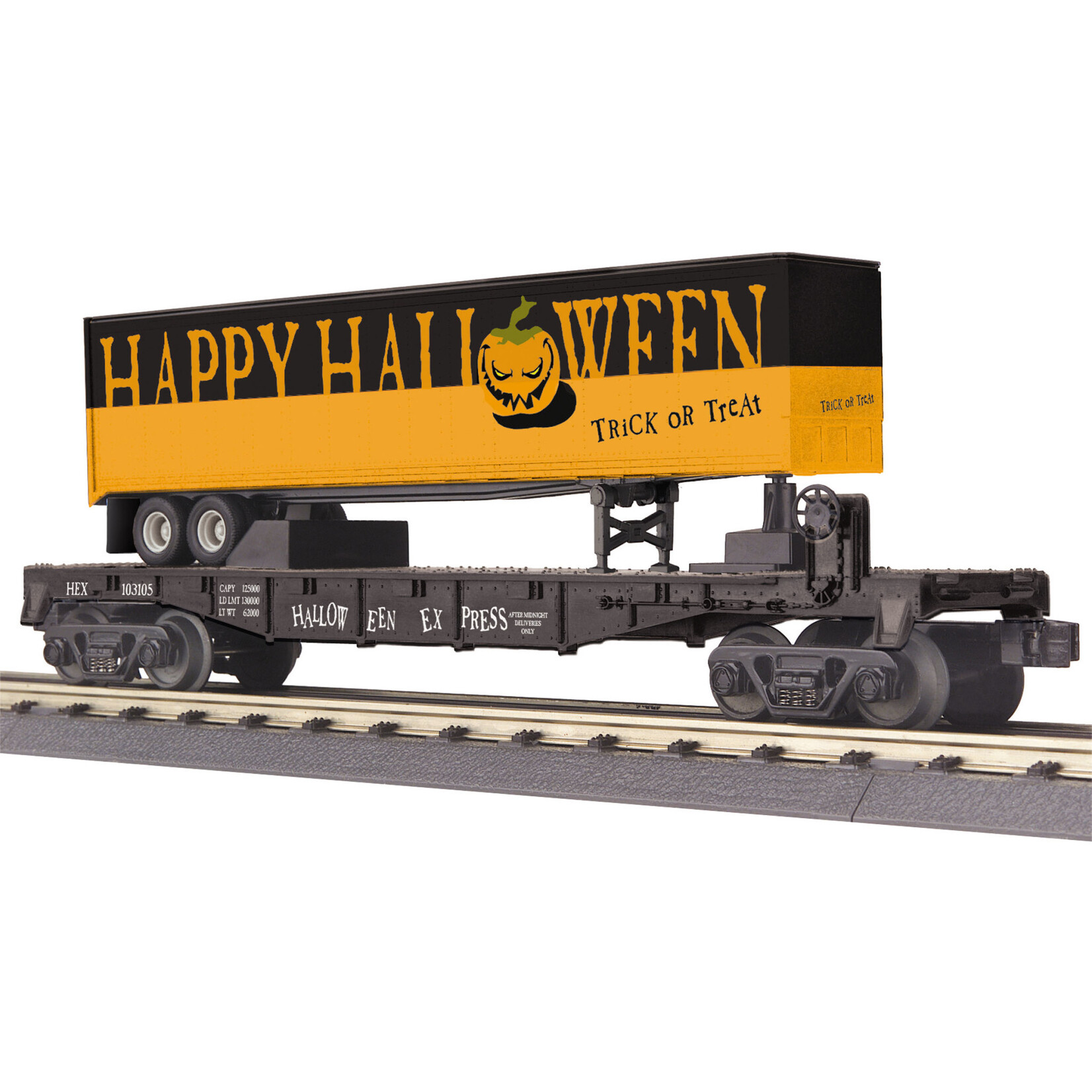 MTH 3076655 O Flat Car w/40' Trailer Halloween