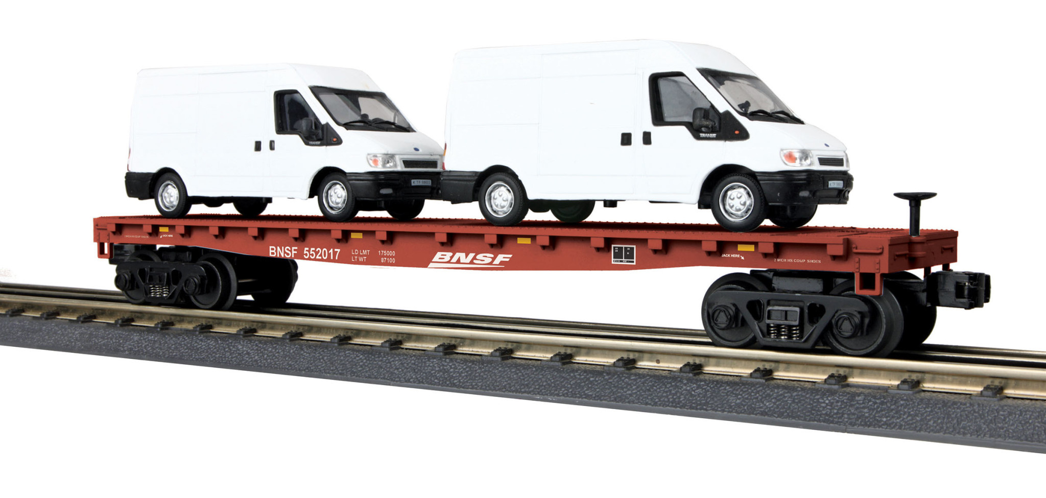 3076676 O Flat Car w/(2) 'Ford Transit Van - BNSF
