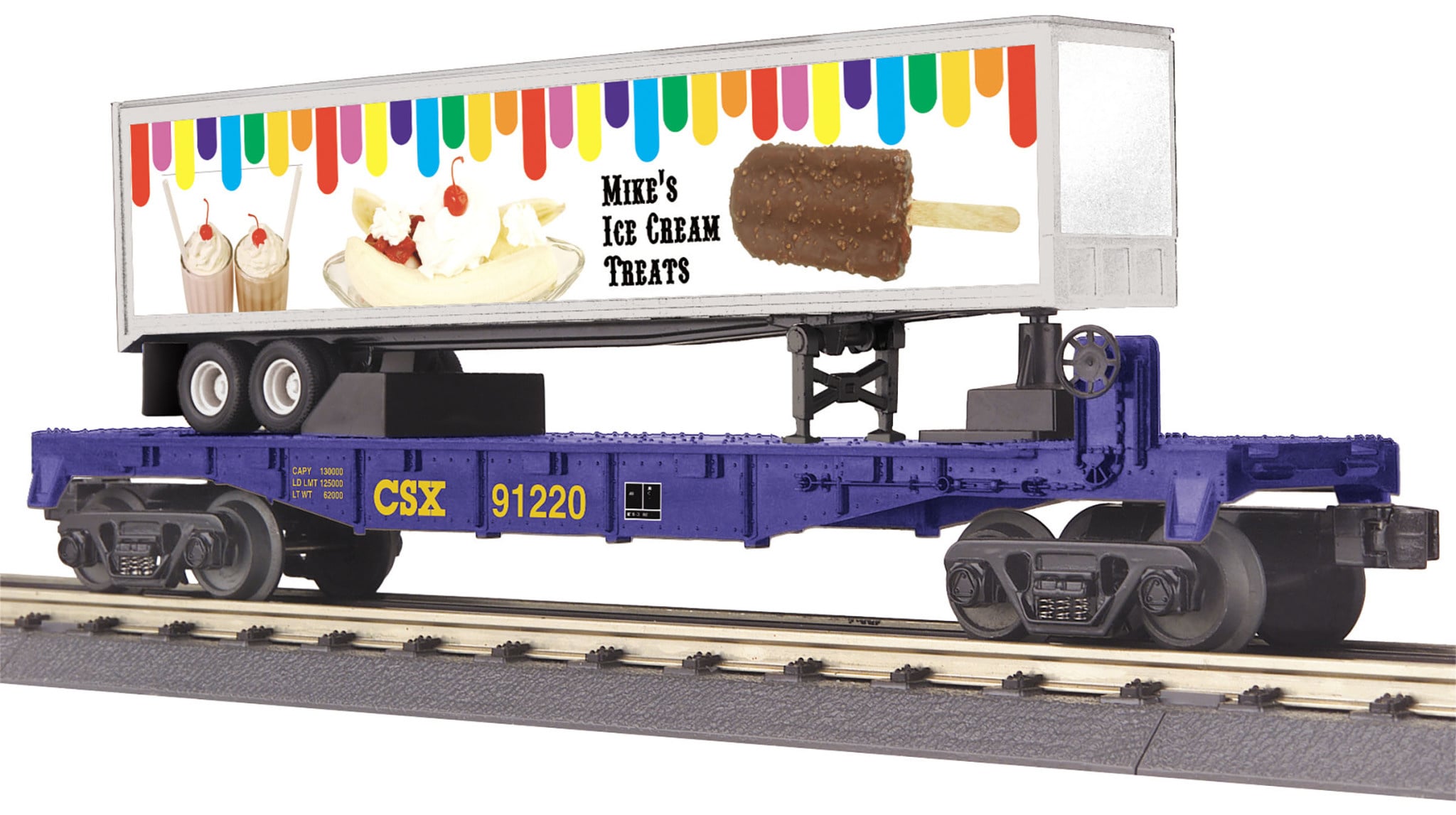 3076815 O CSX Flat w Trailer Mike's Ice Cream