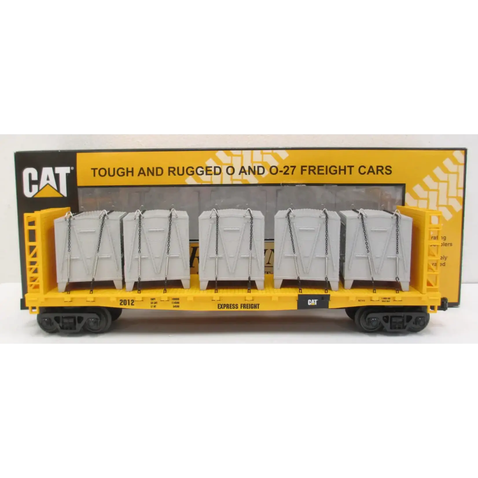 MTH Flat Car - w/Bulkheads & LCL Containers - Caterpillar