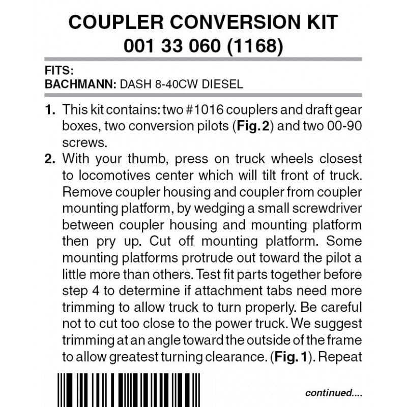 00133060 N Coupler Conversion Kit Bachmann-DASH 8-40CW