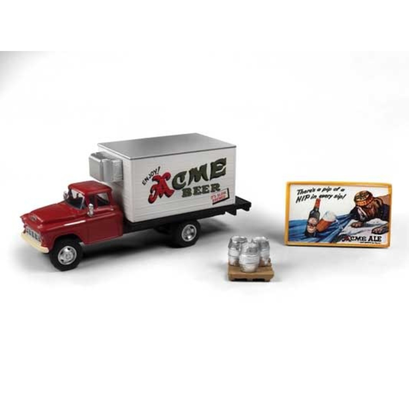 Classic Metal Works 40014 HO 1955 Chevy Beer Truck with Kegs, Skid and Sign