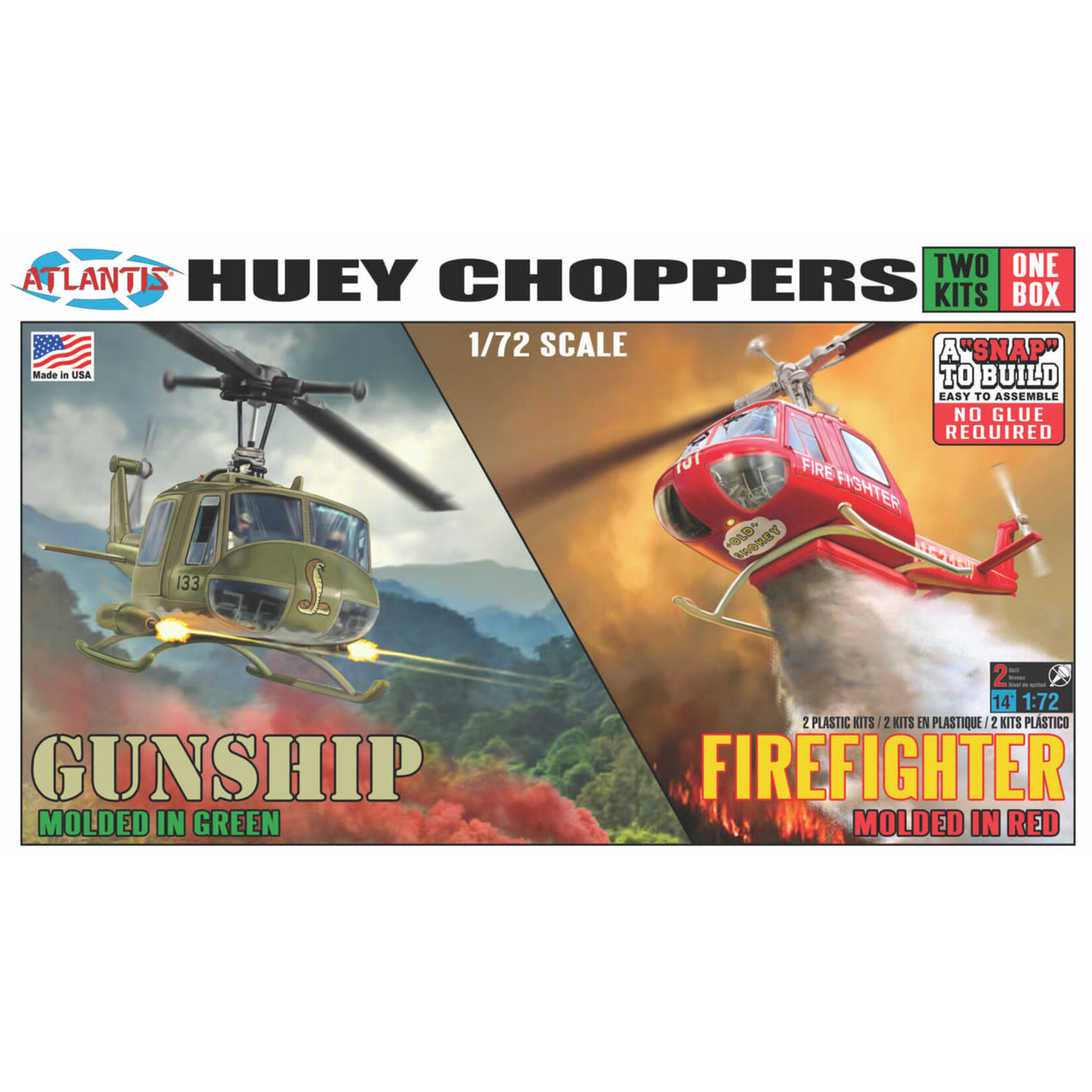 Atlantis 1026 Huey Chopper 2 Pack Fire Fighter and Vietnam Gunship Snap