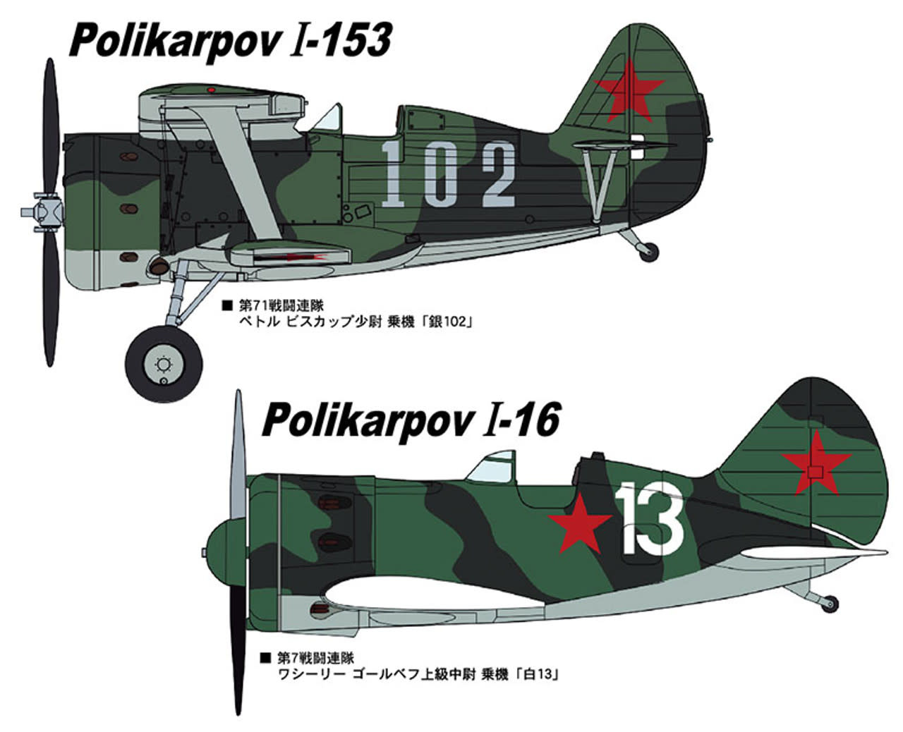 Hasegawa 02171 1/72 Polikarpov I-153/I-16 2 Kits - Chuck's Trains